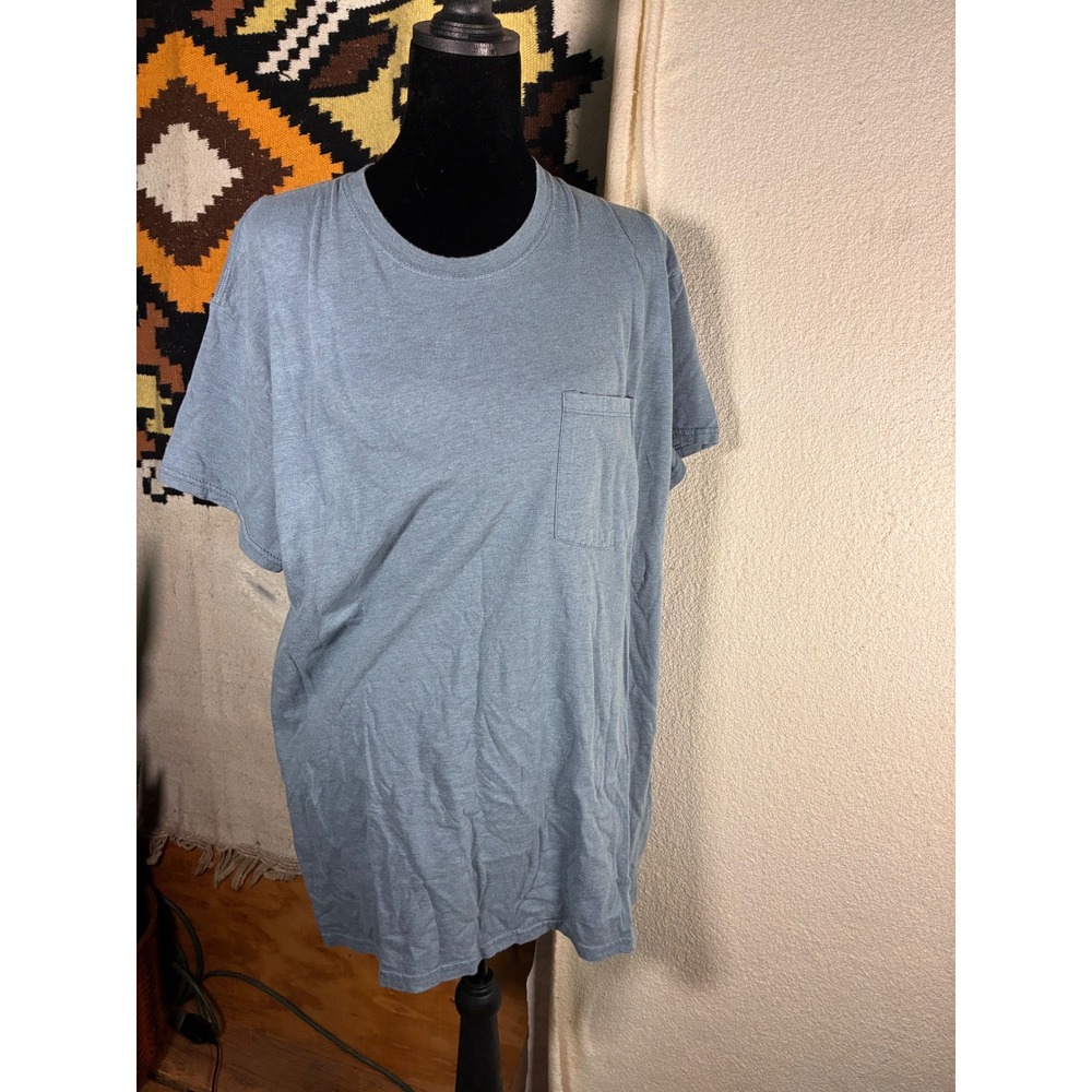Fruit of the Loom Pocket T-Shirt Mens Large Blue Gray Excellent Short Sleeve Tee
